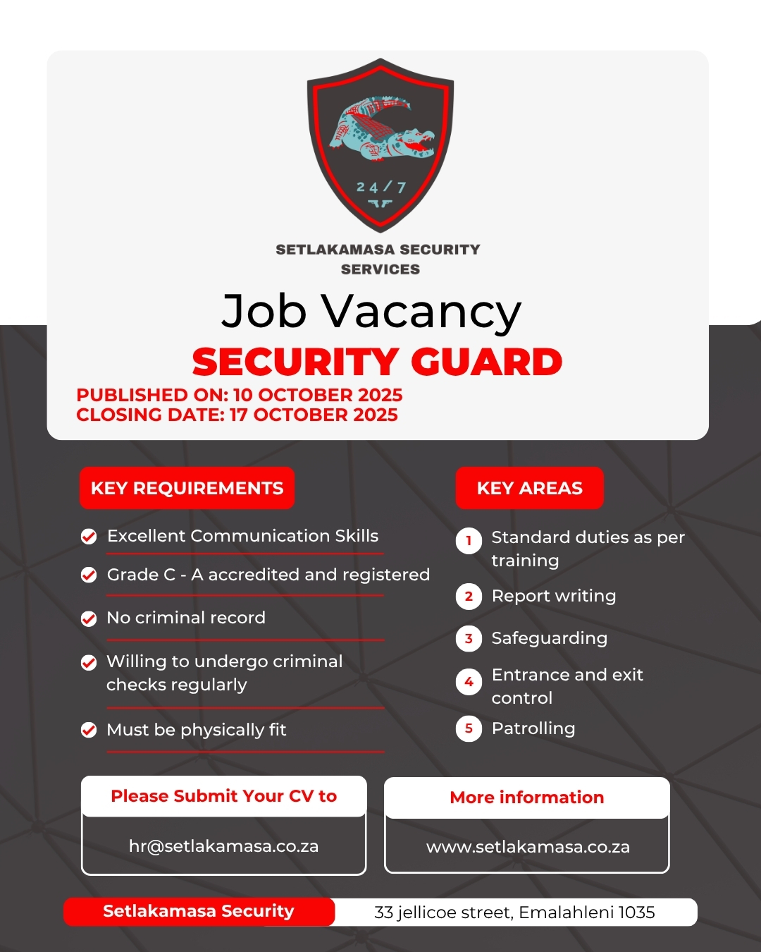 Security Vacancy - Setlakamasa Security